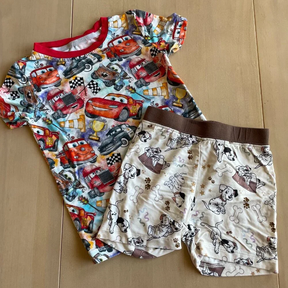 Bamboo Bliss Boutique Disney Cars & 101 Dalmatians PJs Shorts & Top, Sz 12-18 Mo